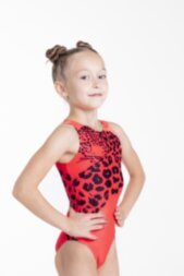 Panther gymnastics leotard. Coral