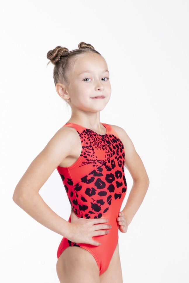 Panther gymnastics leotard. Coral