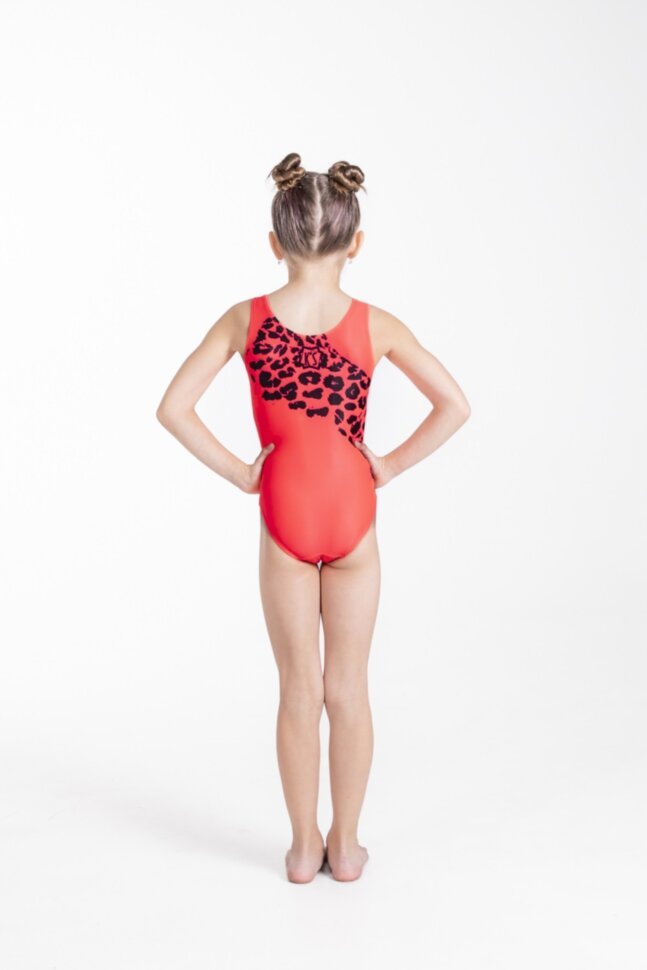 Panther gymnastics leotard. Coral