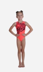 Panther gymnastics leotard. Coral